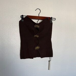 NWT Commense Brown Tube Top with Sun Gold Accents Sz M